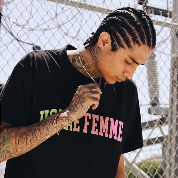 HOMME FEMME Homme+Femme Rainbow Black Short Sleeve Crew neck T-Shirt - Picture 2 of 12